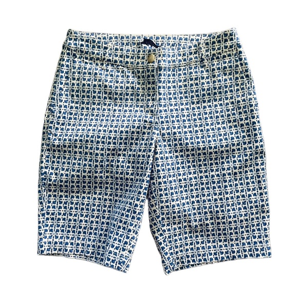 Tommy Bahama Pants - Tommy Bahama Womens Blue White Geometric Pattern Bermuda Shorts Size 4